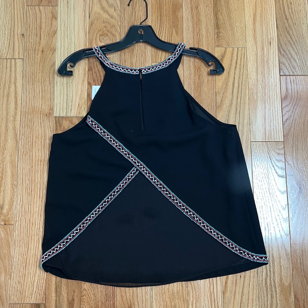 Parker size large black halter top with beading and partially sheer back NWT